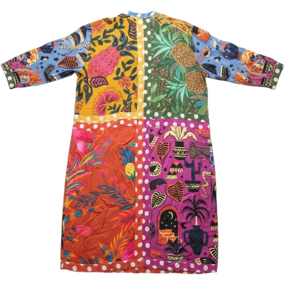 Farm Rio Mixed Prints Midi Shirt Dress Patchwork Tropical Floral Button Front M - Picture 2 of 5